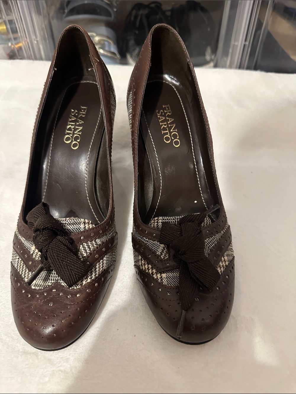 Franco Sarto Brown Plaid Bow Pump - Picture 8 of 12